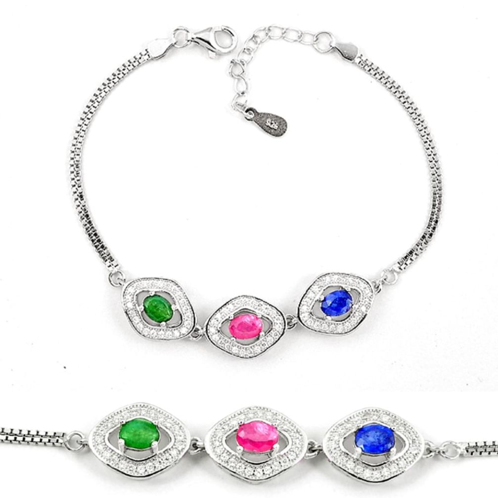 925 sterling silver natural blue sapphire emerald ruby tennis bracelet a51604