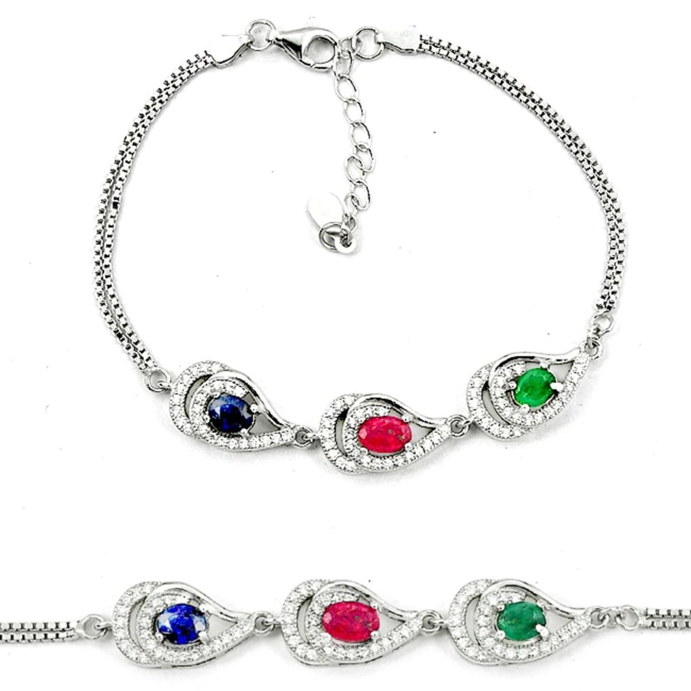 Natural blue sapphire emerald ruby 925 sterling silver tennis bracelet a51681