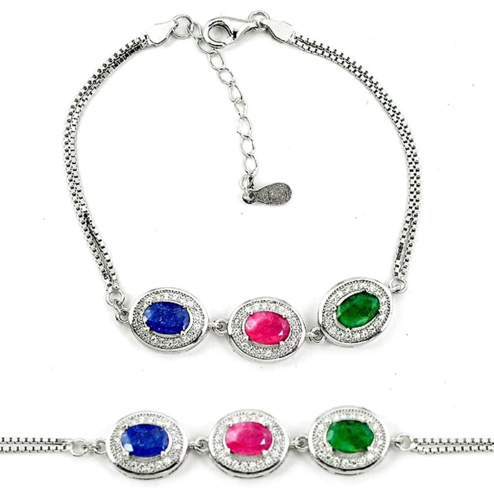Natural blue sapphire emerald ruby 925 sterling silver tennis bracelet a51683