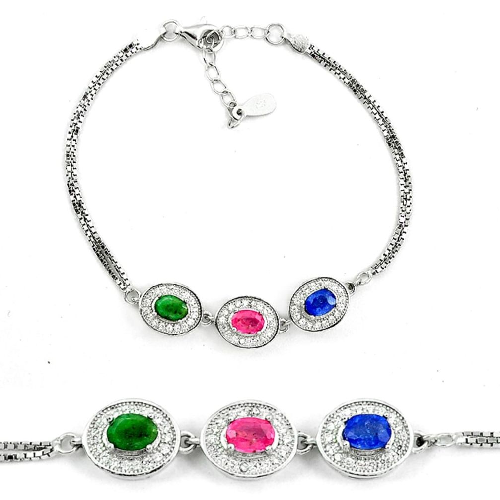 925 sterling silver natural blue sapphire emerald ruby tennis bracelet a51692