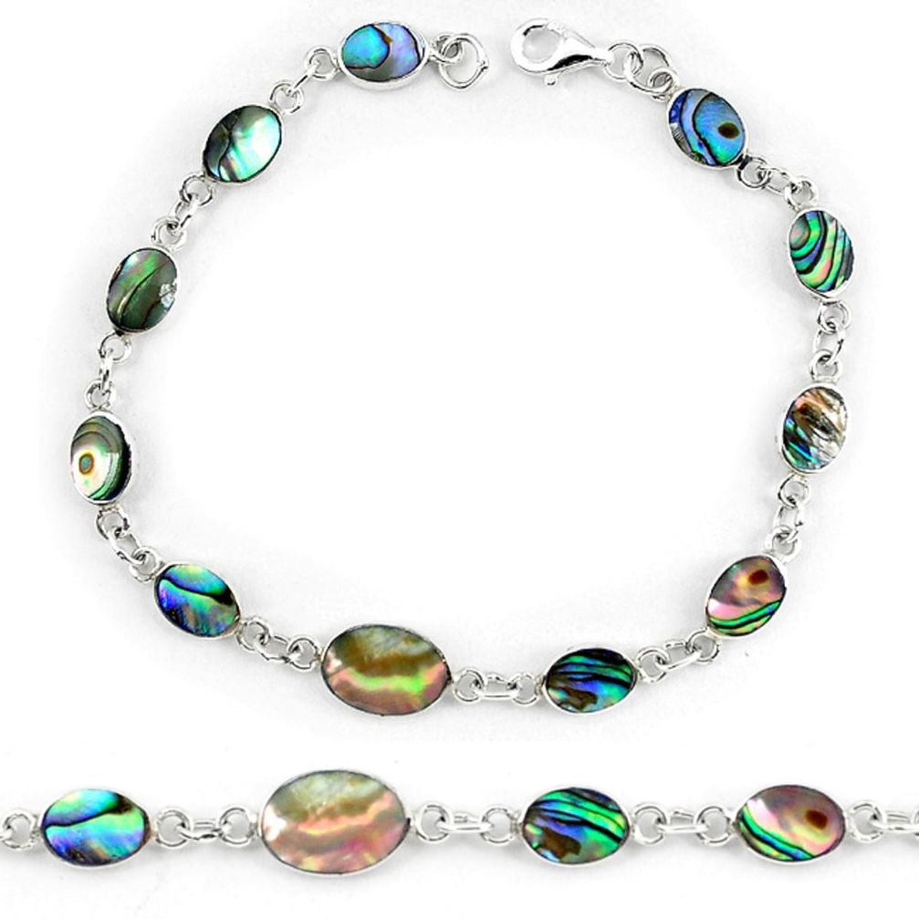 Green abalone paua seashell enamel 925 silver tennis bracelet jewelry a56027