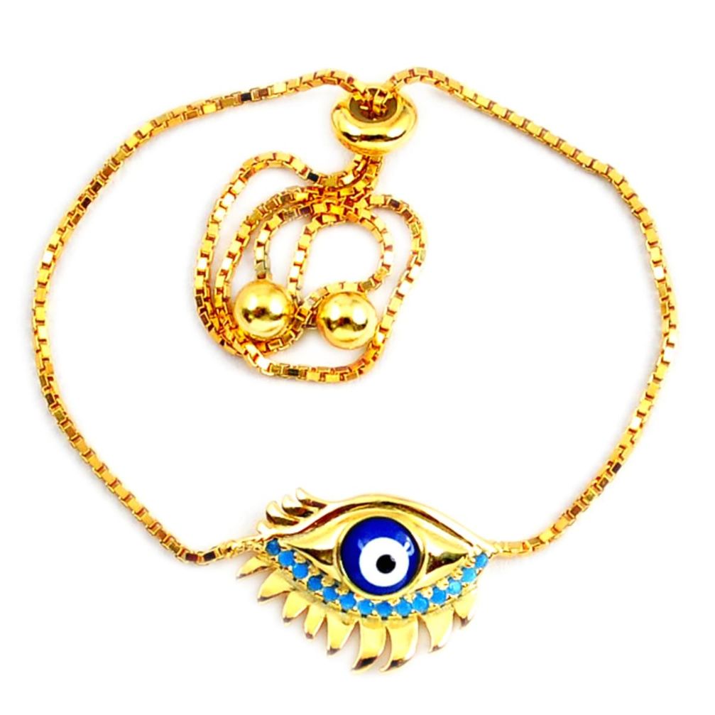 925 silver blue evil eye talismans turquoise 14k gold adjustable bracelet a58748
