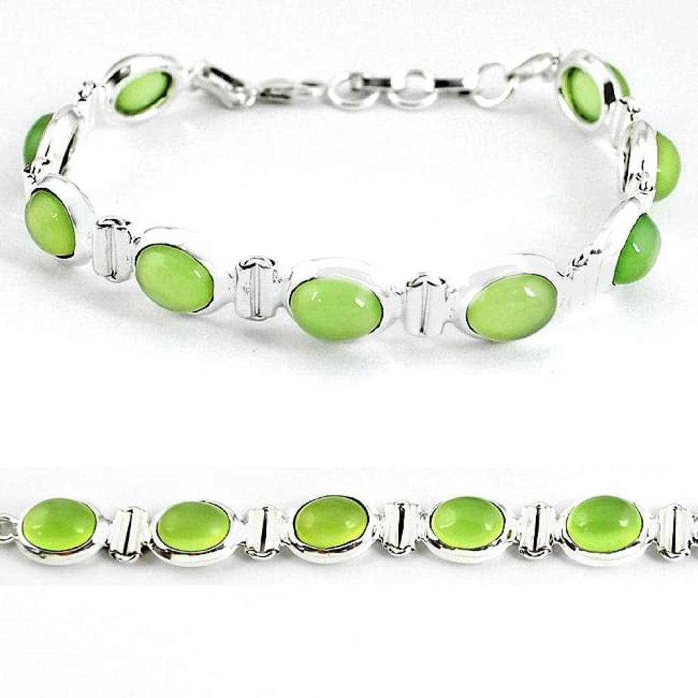 Natural green prehnite 925 sterling silver tennis bracelet jewelry b4526