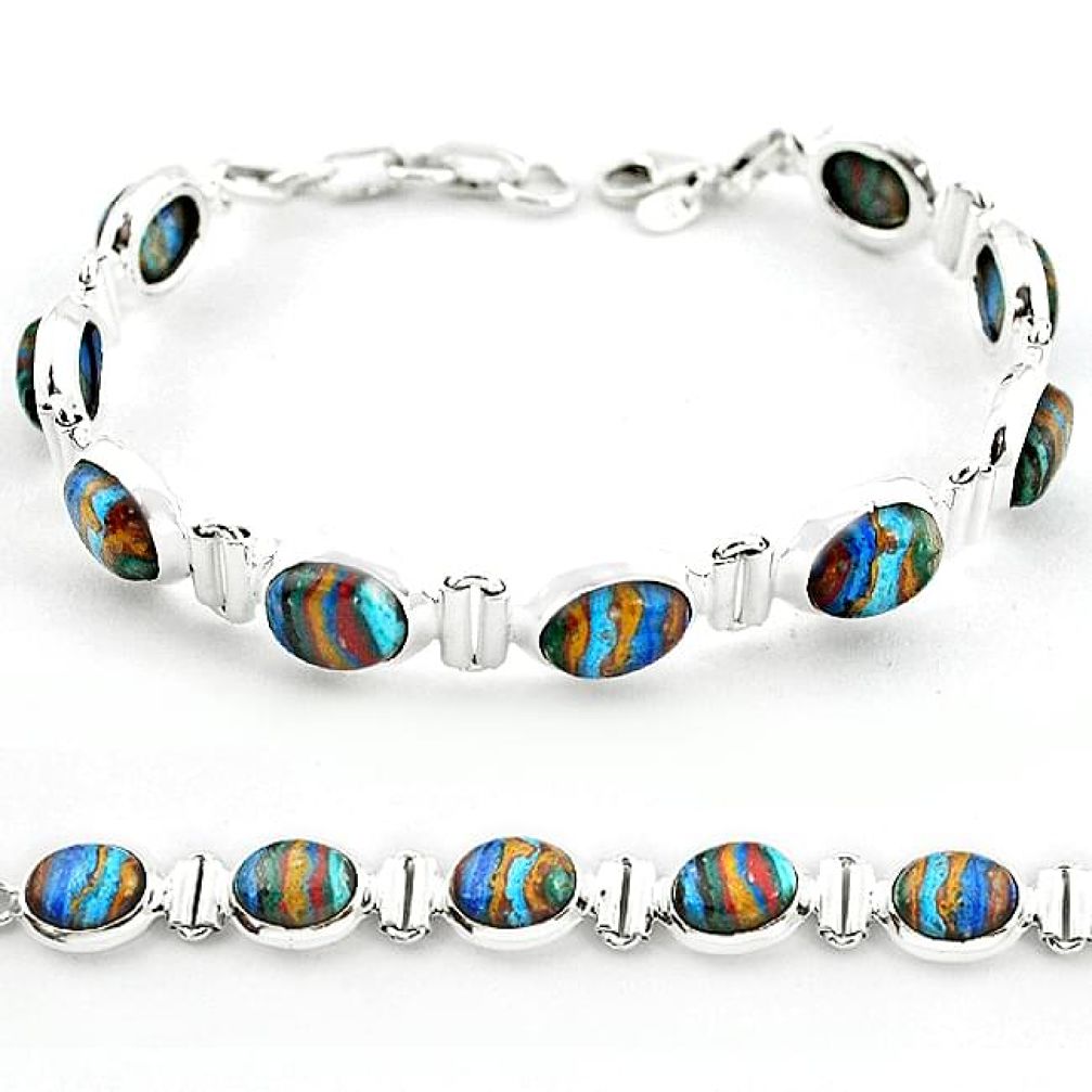 925 sterling silver natural multi color rainbow calsilica tennis bracelet b4625