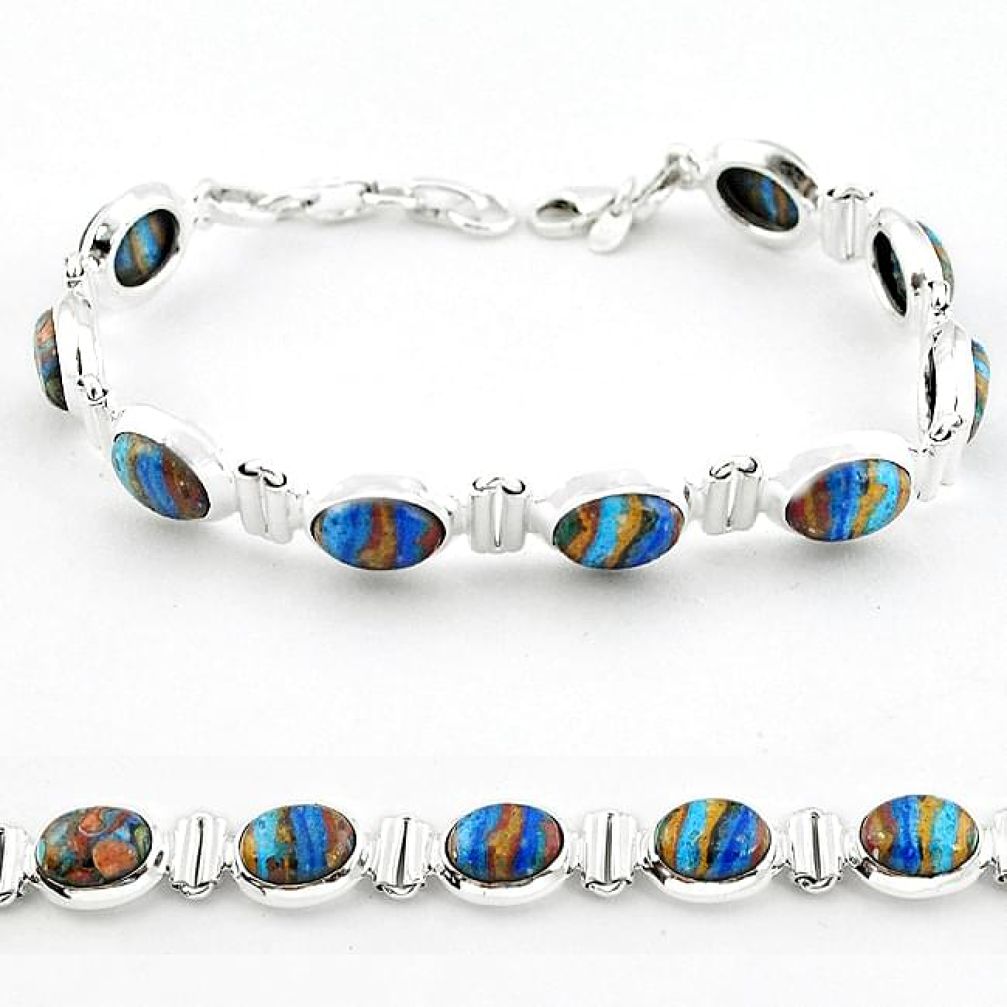 Natural multi color rainbow calsilica 925 sterling silver tennis bracelet b4627