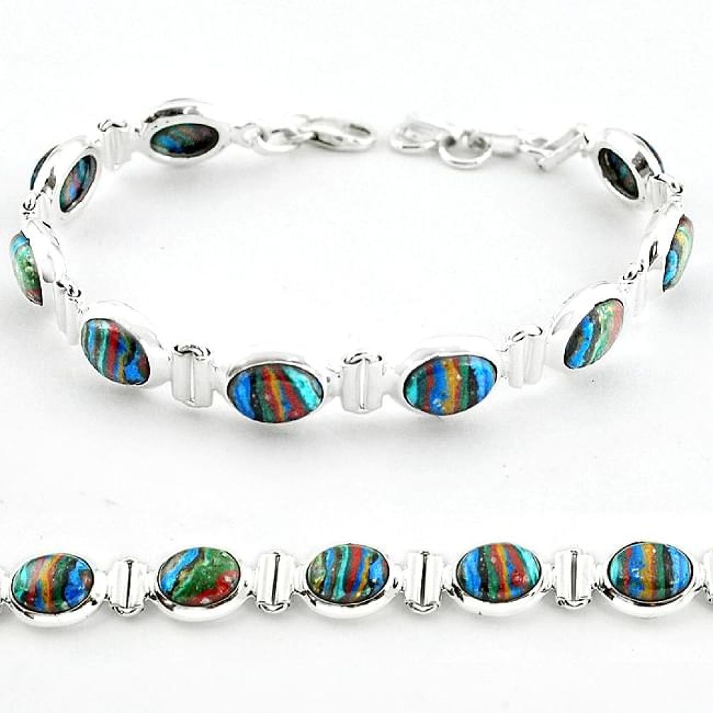 925 sterling silver natural multi color rainbow calsilica tennis bracelet b4635