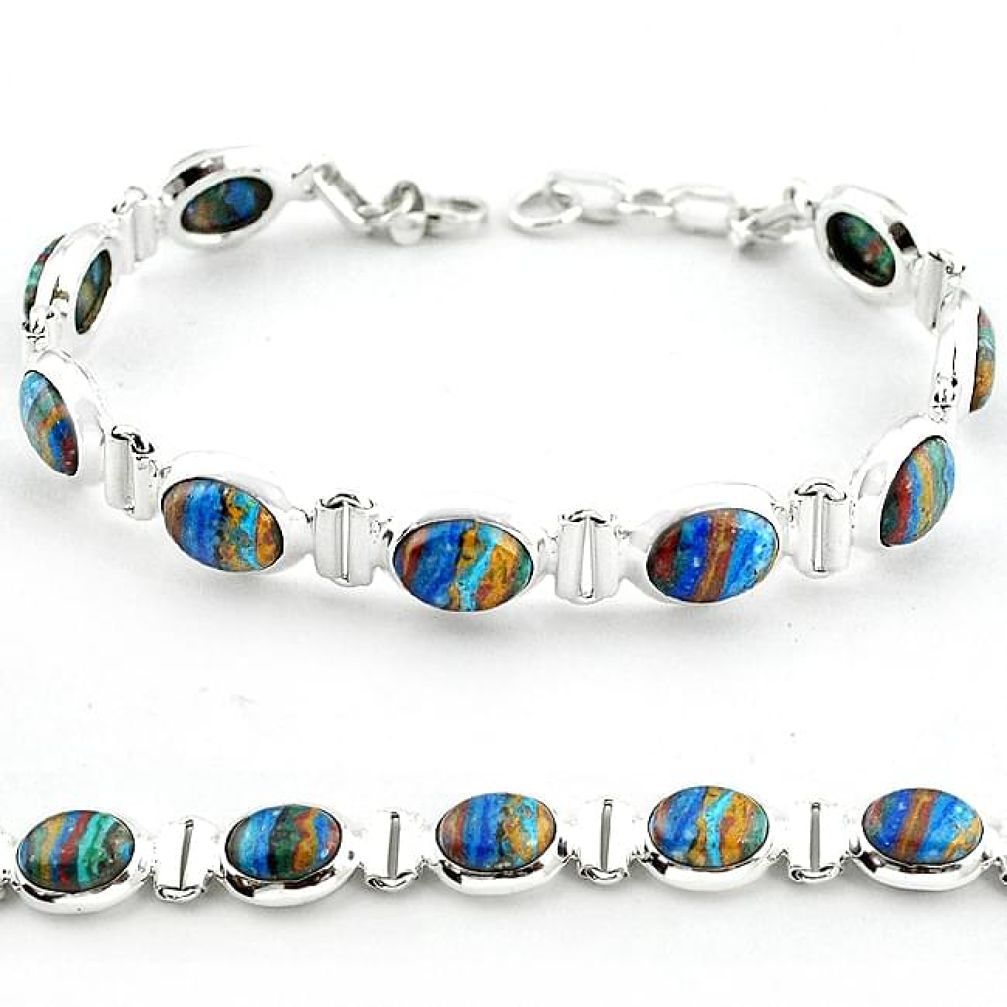 Natural multi color rainbow calsilica 925 sterling silver tennis bracelet b4639