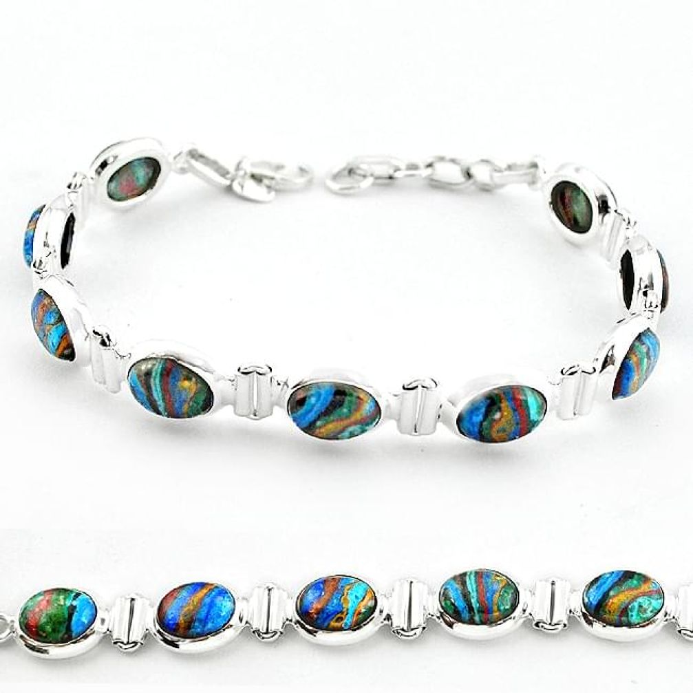 925 sterling silver natural multi color rainbow calsilica tennis bracelet b4640