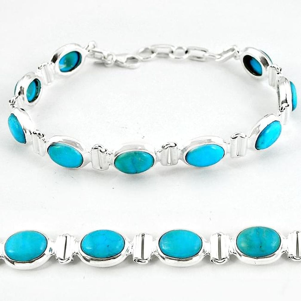 Natural blue magnesite oval 925 sterling silver tennis bracelet jewelry b4705