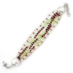 Designer handmade-green prehnite rose quartz 925 sterling silver bracelet d10315