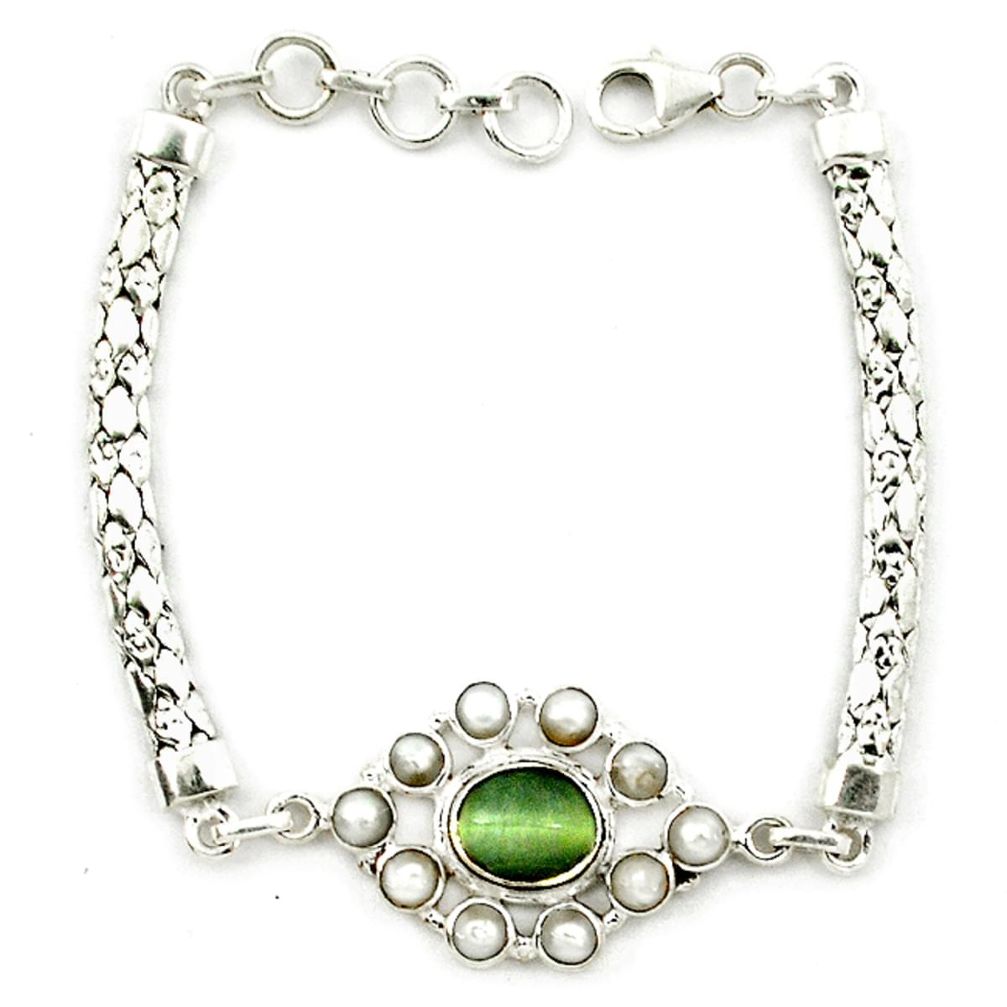 ver green cat's eye white pearl bracelet jewelry d10349