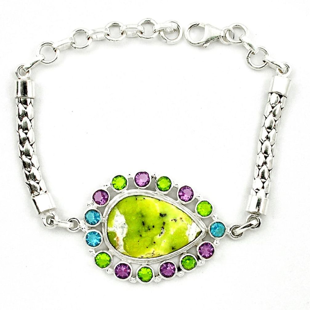 925 silver natural yellow lizardite (meditation stone) peridot bracelet d10351