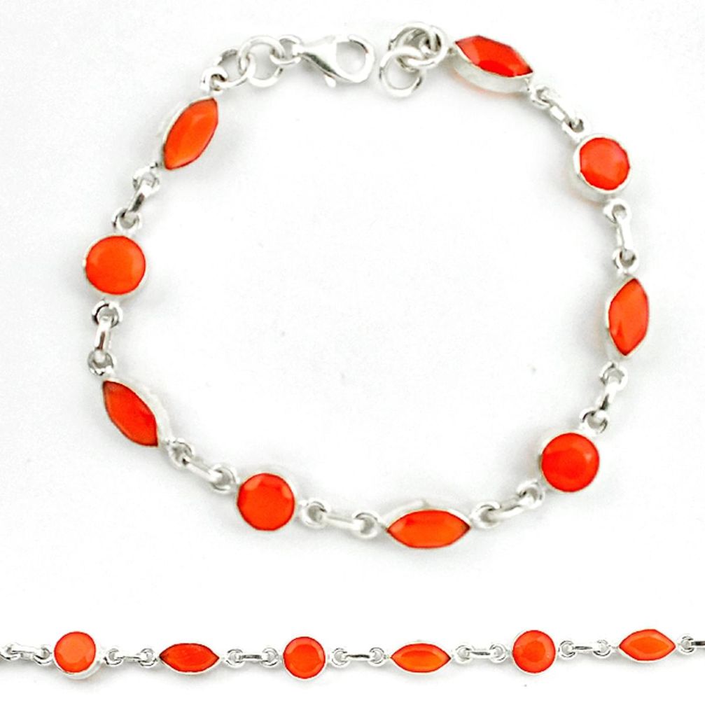 Natural orange onyx 925 sterling silver tennis bracelet jewelry d10362