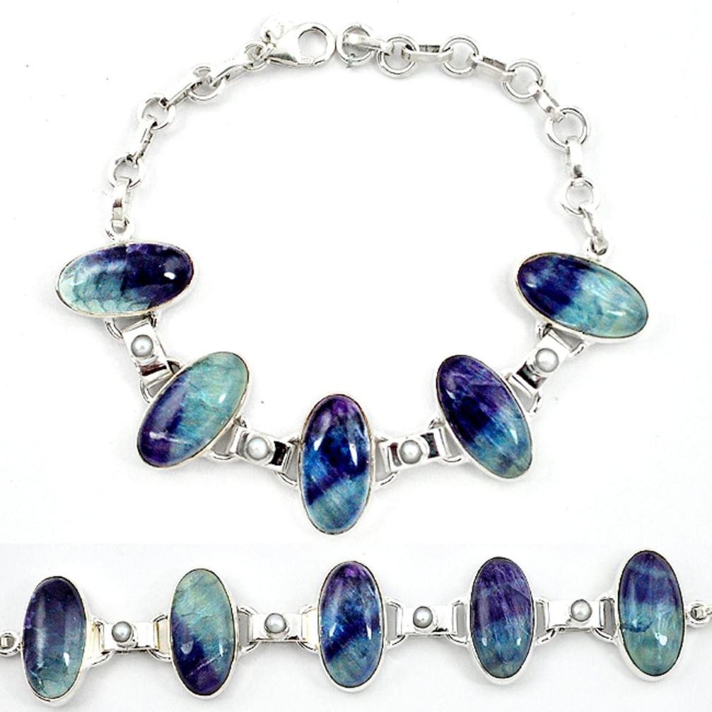 Natural multi color fluorite pearl 925 sterling silver tennis bracelet d13303