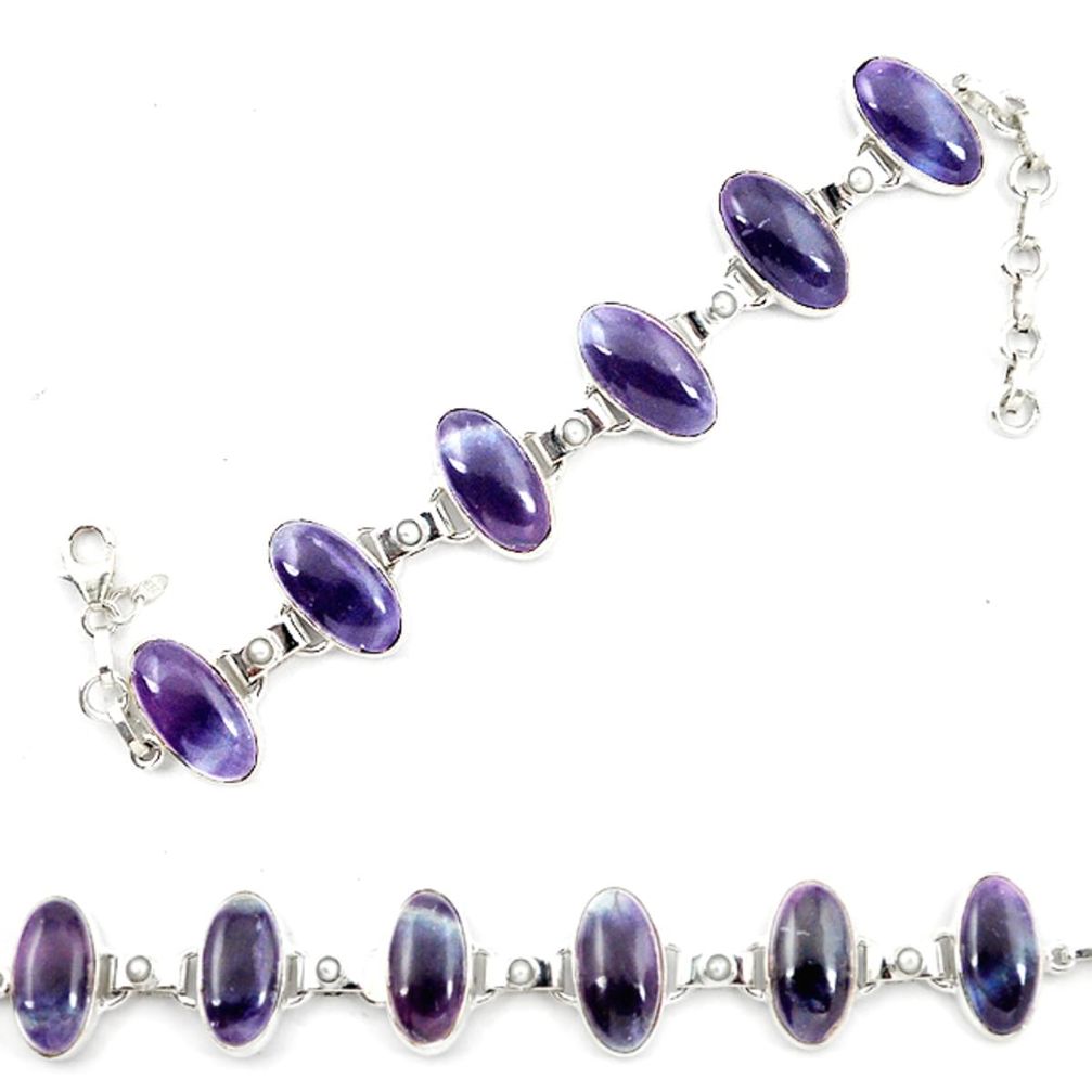 Natural multi color fluorite pearl 925 sterling silver tennis bracelet d13306