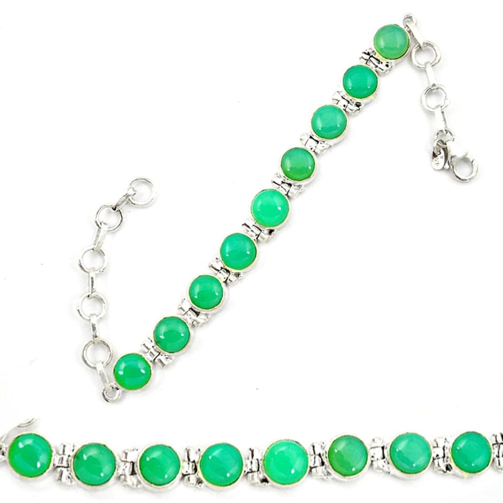 Natural green chrysoprase 925 sterling silver tennis bracelet jewelry d13313