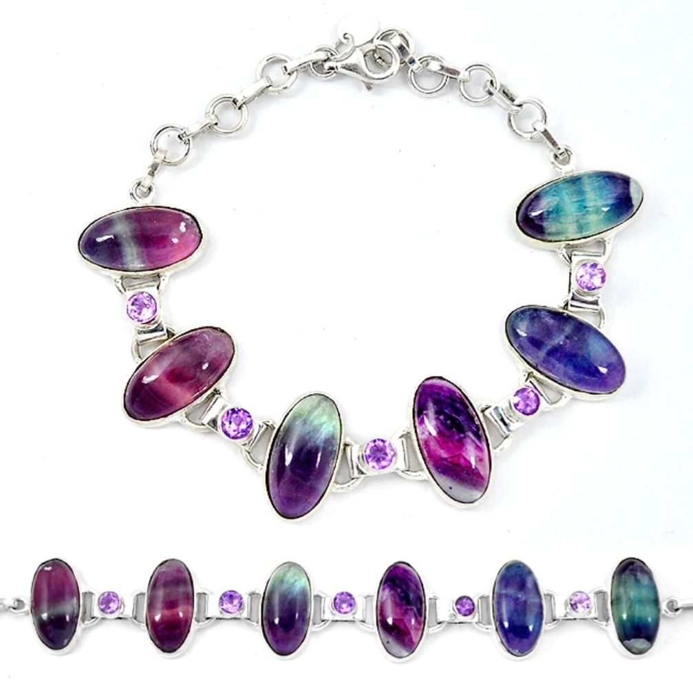 Natural multi color fluorite 925 sterling silver bracelet jewelry d13831