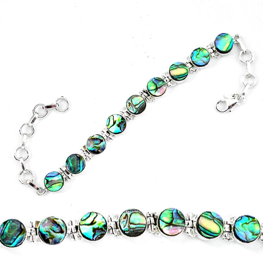 Natural green abalone paua seashell 925 sterling silver tennis bracelet d13855