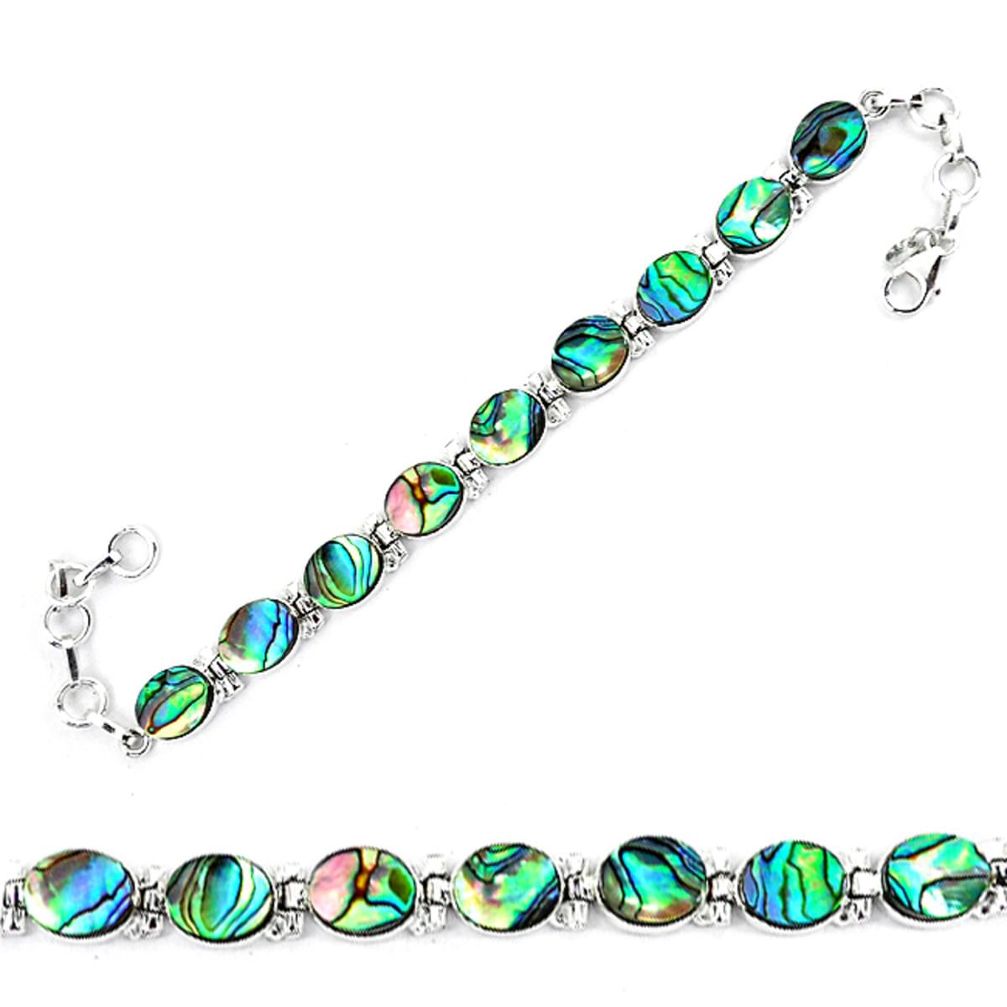 Natural green abalone paua seashell 925 sterling silver tennis bracelet d13860