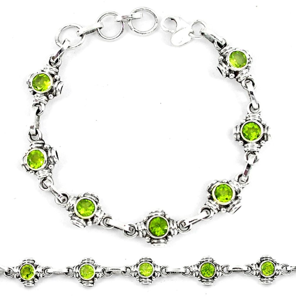 Natural green peridot 925 sterling silver tennis bracelet jewelry d13868