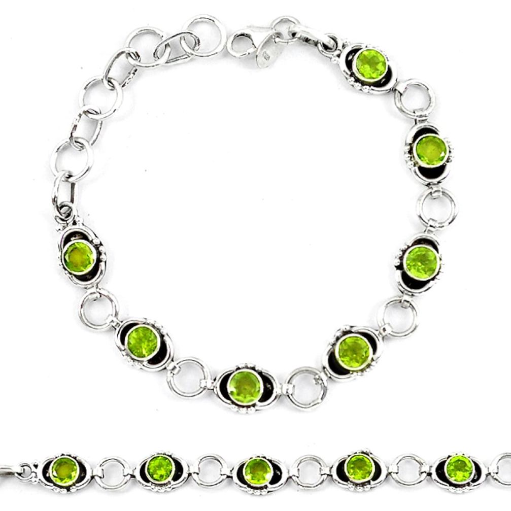 Natural green peridot 925 sterling silver tennis bracelet jewelry d13869