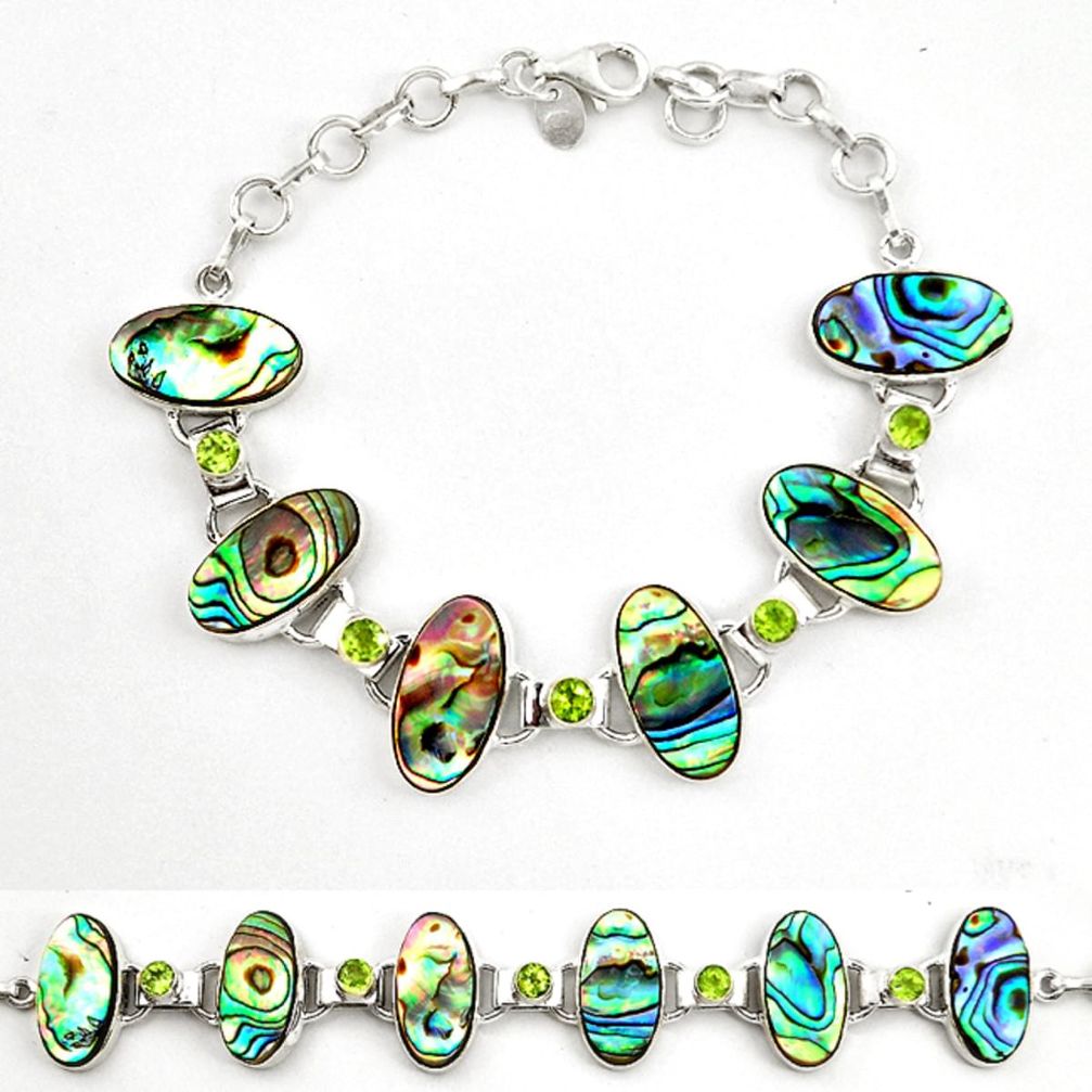925 silver natural green abalone paua seashell peridot tennis bracelet d17970