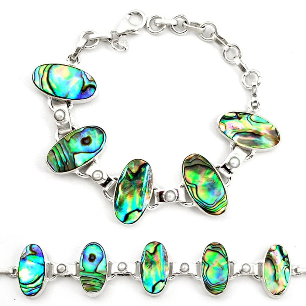 Natural green abalone paua seashell pearl 925 silver tennis bracelet d17972