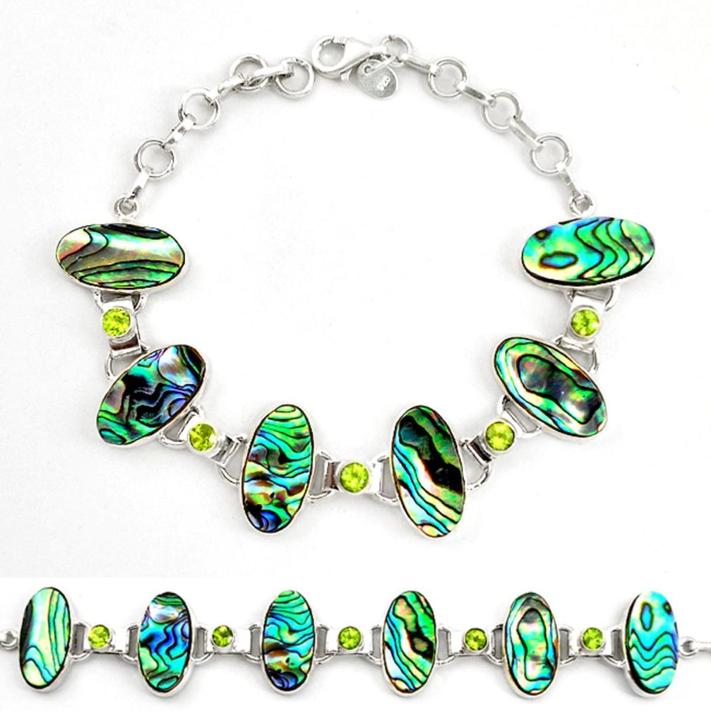 925 silver natural green abalone paua seashell peridot tennis bracelet d17974