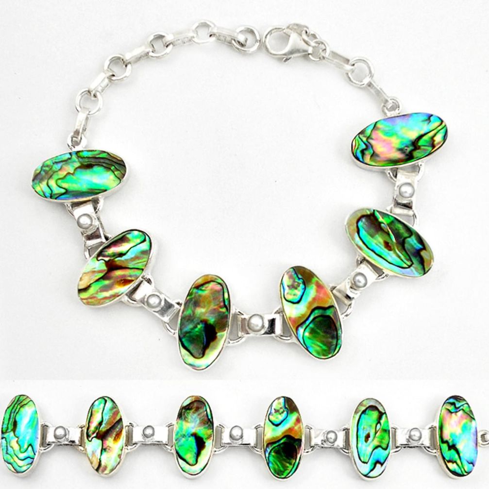 Natural green abalone paua seashell pearl 925 silver tennis bracelet d17978