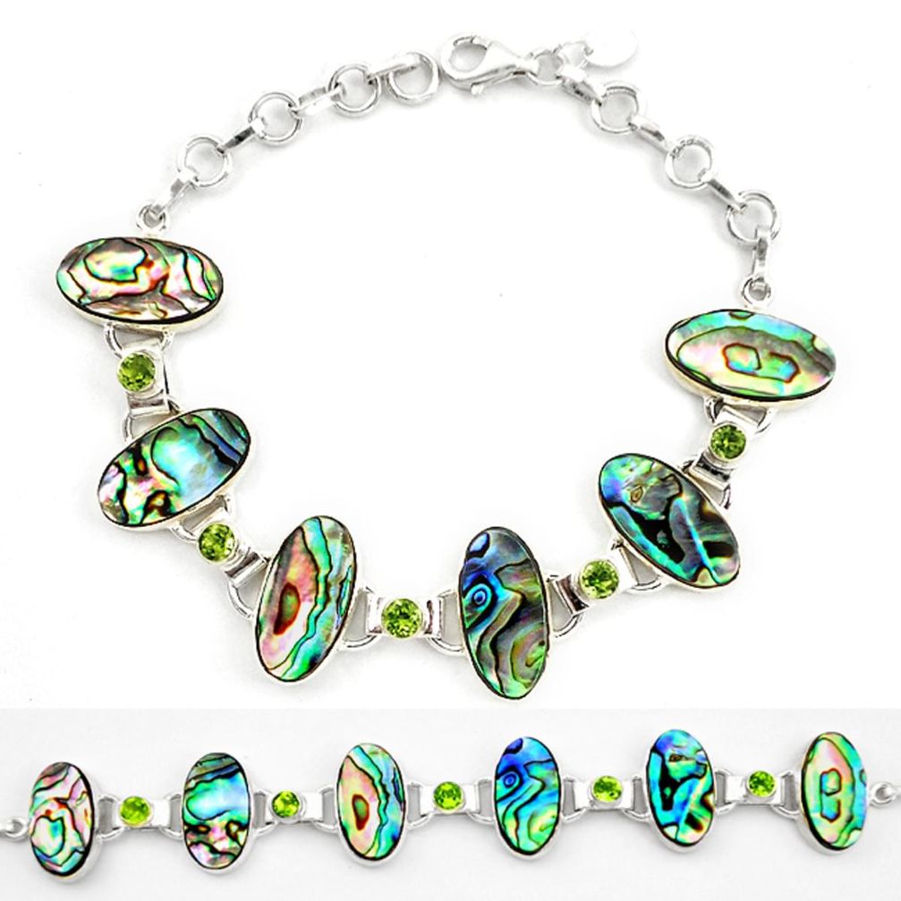 Natural green abalone paua seashell peridot 925 silver tennis bracelet d17979