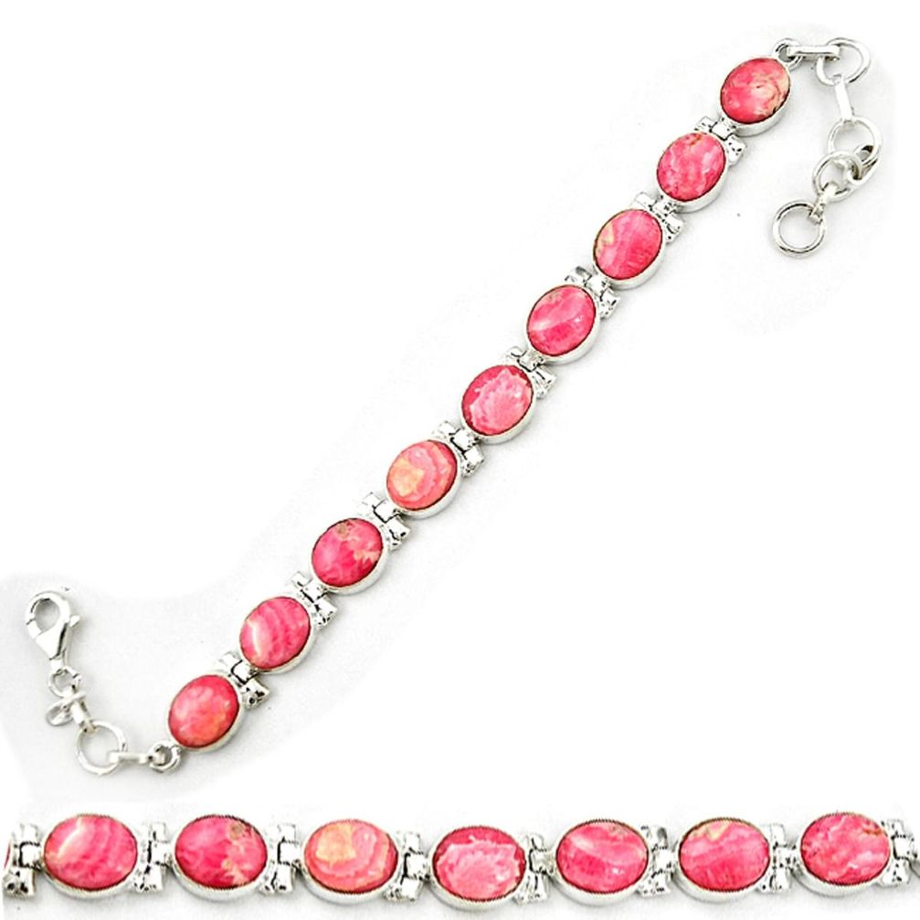 Natural pink rhodochrosite inca rose 925 silver tennis bracelet d18002