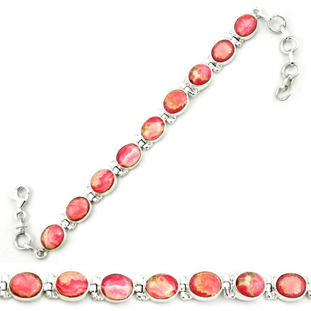 Natural pink rhodochrosite inca rose 925 silver tennis bracelet d18008