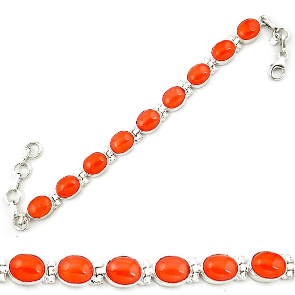 Natural orange cornelian (carnelian) 925 silver tennis bracelet d18026