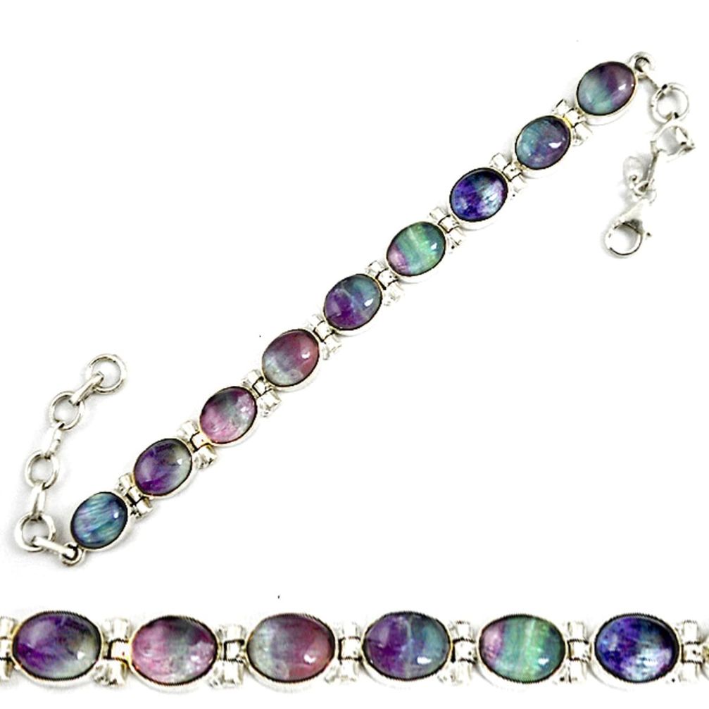 Natural multi color fluorite 925 sterling silver tennis bracelet jewelry d18030