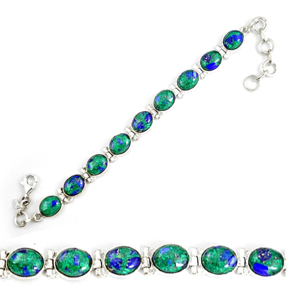 925 sterling silver natural green malachite in azurite tennis bracelet d18035