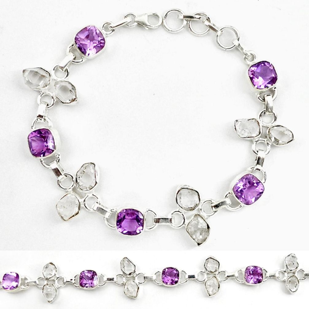 Natural purple amethyst herkimer diamond 925 silver tennis bracelet d18063