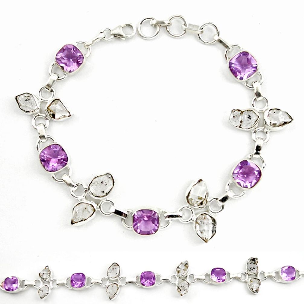 925 silver natural purple amethyst herkimer diamond tennis bracelet d18064