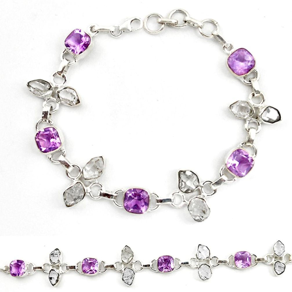 Natural purple amethyst herkimer diamond 925 silver tennis bracelet d18065