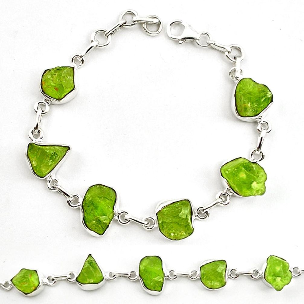 Natural green peridot rough 925 sterling silver tennis bracelet jewelry d18070