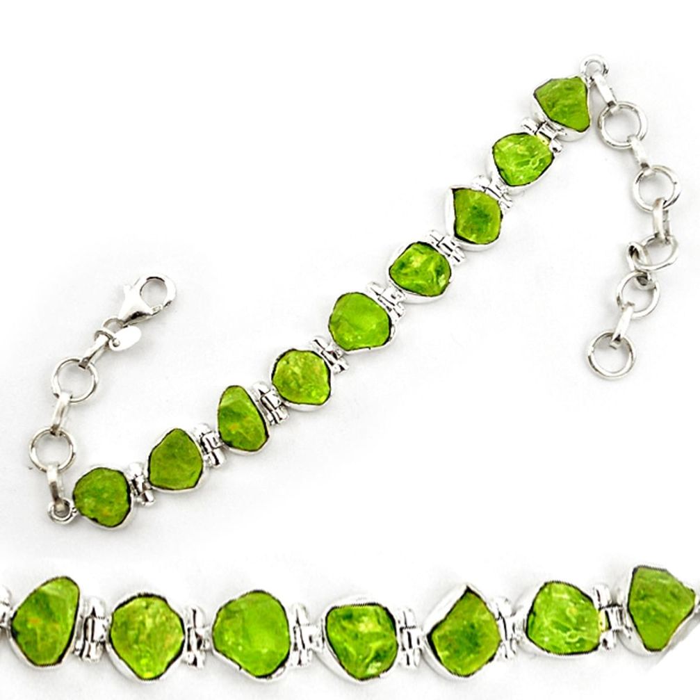 Natural green peridot rough 925 sterling silver tennis bracelet jewelry d18071