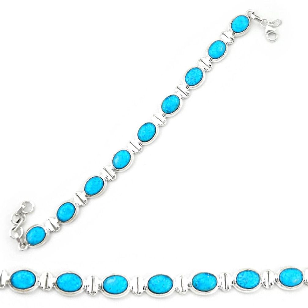 Natural blue magnesite 925 sterling silver tennis bracelet jewelry d20336