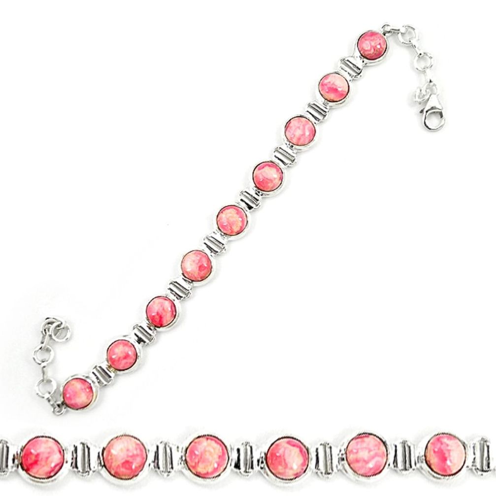 Natural pink rhodochrosite inca rose 925 silver tennis bracelet d20453