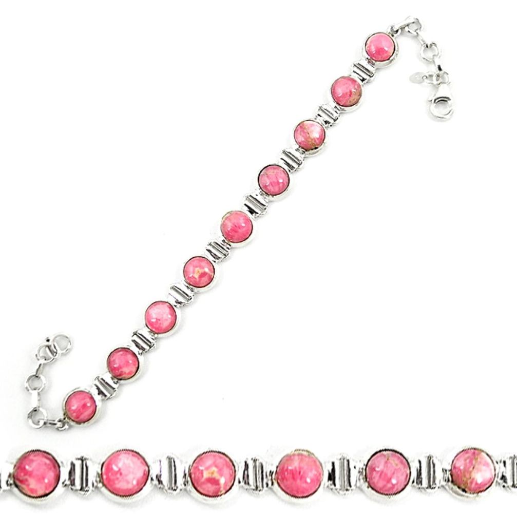 Natural pink rhodochrosite inca rose 925 silver tennis bracelet d20456