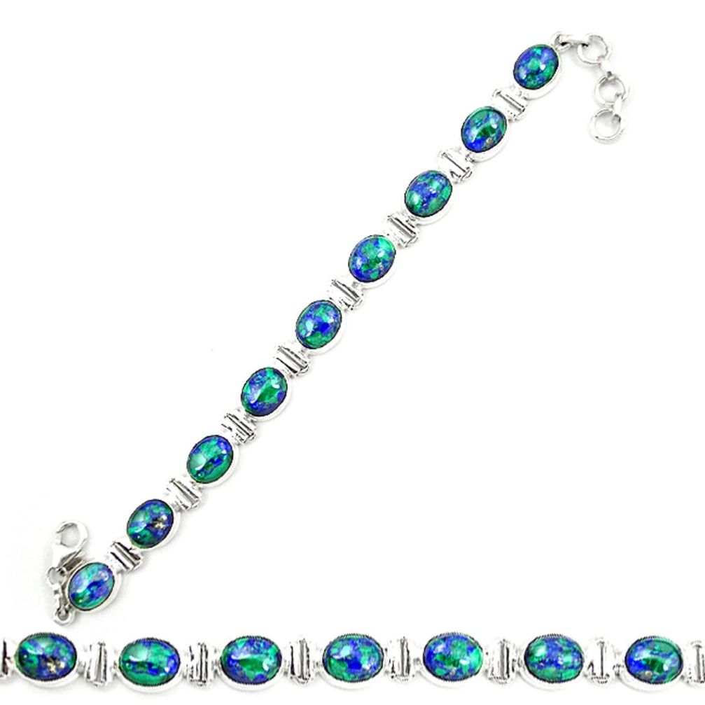 Natural green azurite malachite 925 sterling silver tennis bracelet d20457