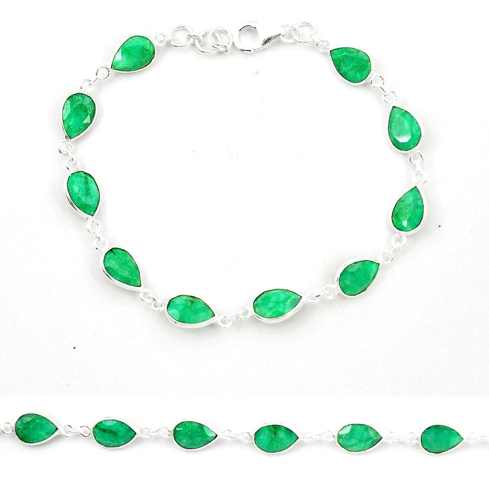 Natural green emerald 925 sterling silver tennis bracelet jewelry d23921