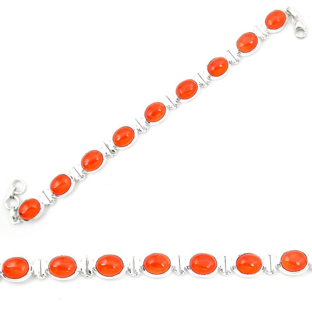 Natural orange cornelian (carnelian) 925 silver tennis bracelet d23950