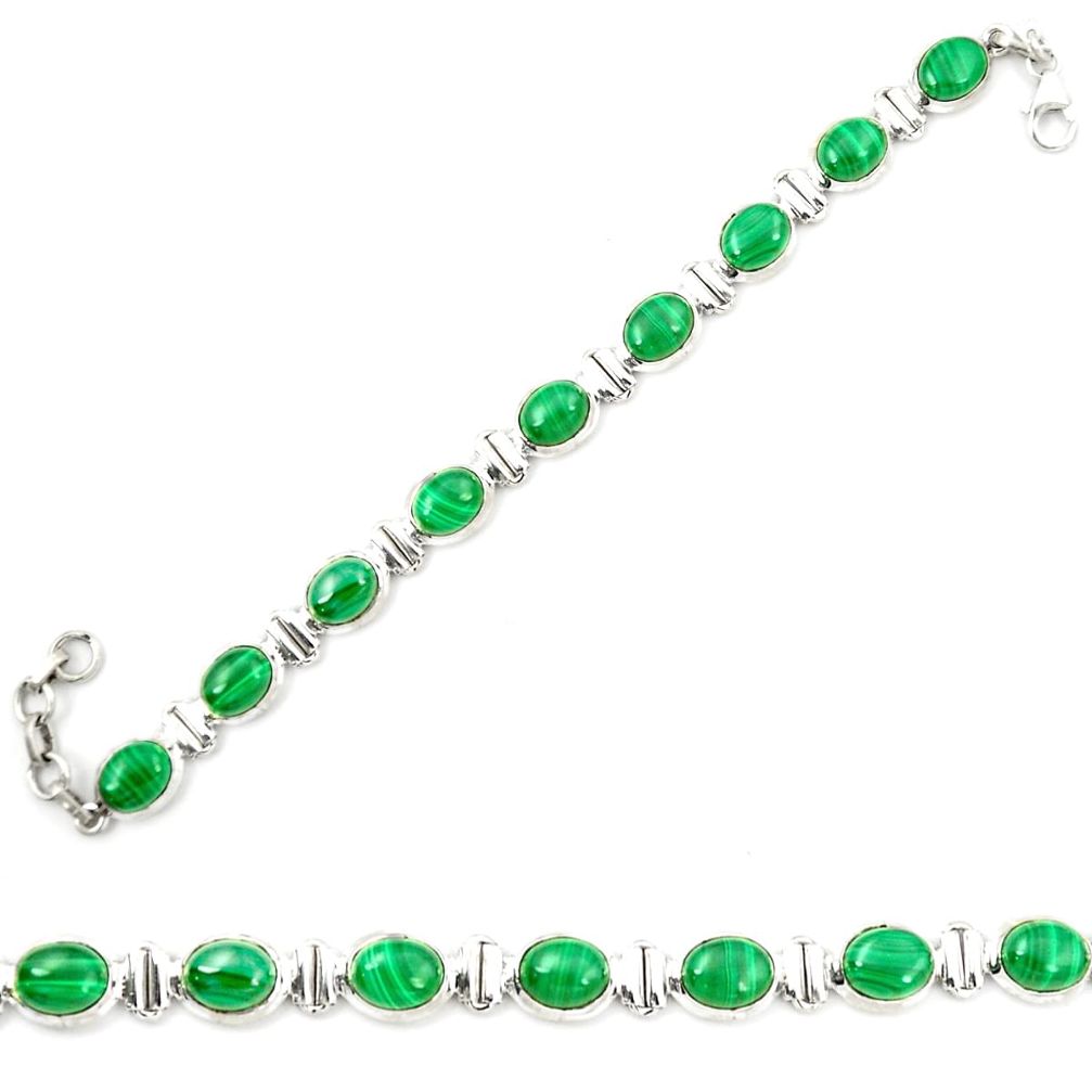 Natural green malachite (pilot's stone) 925 silver tennis bracelet d23954