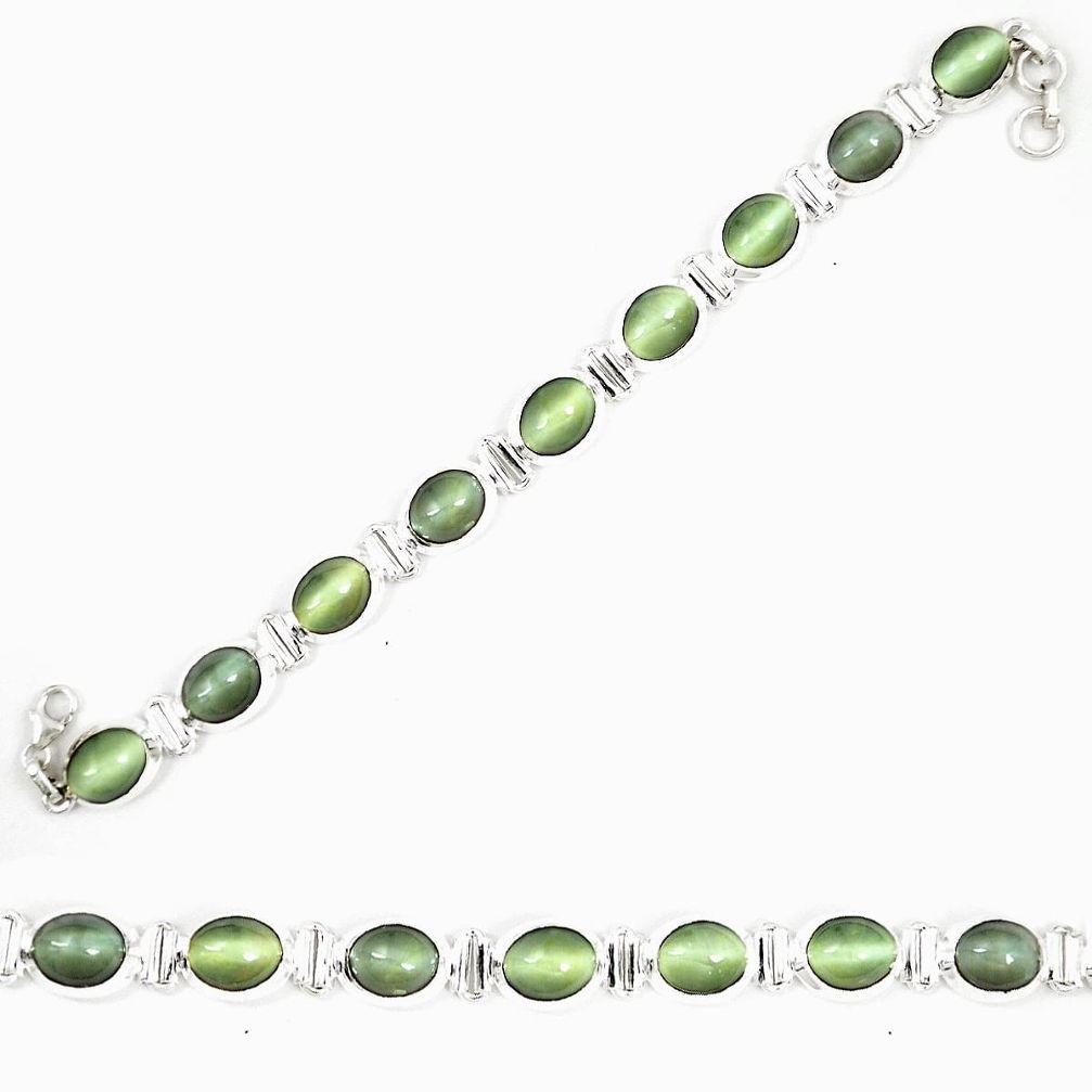 Green cats eye tennis 925 sterling silver bracelet jewelry d23991