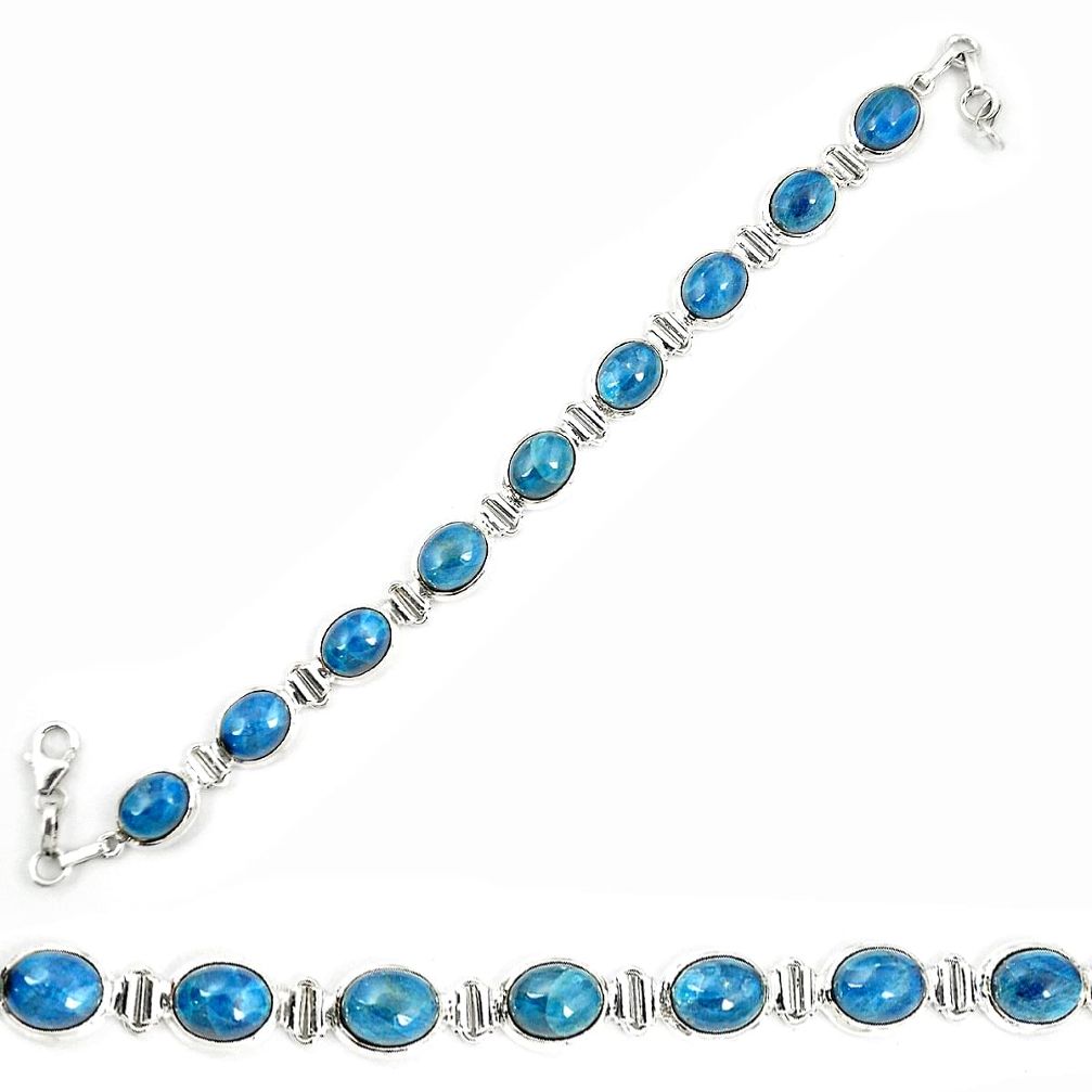 Natural blue apatite (madagascar) 925 sterling silver tennis bracelet d25450