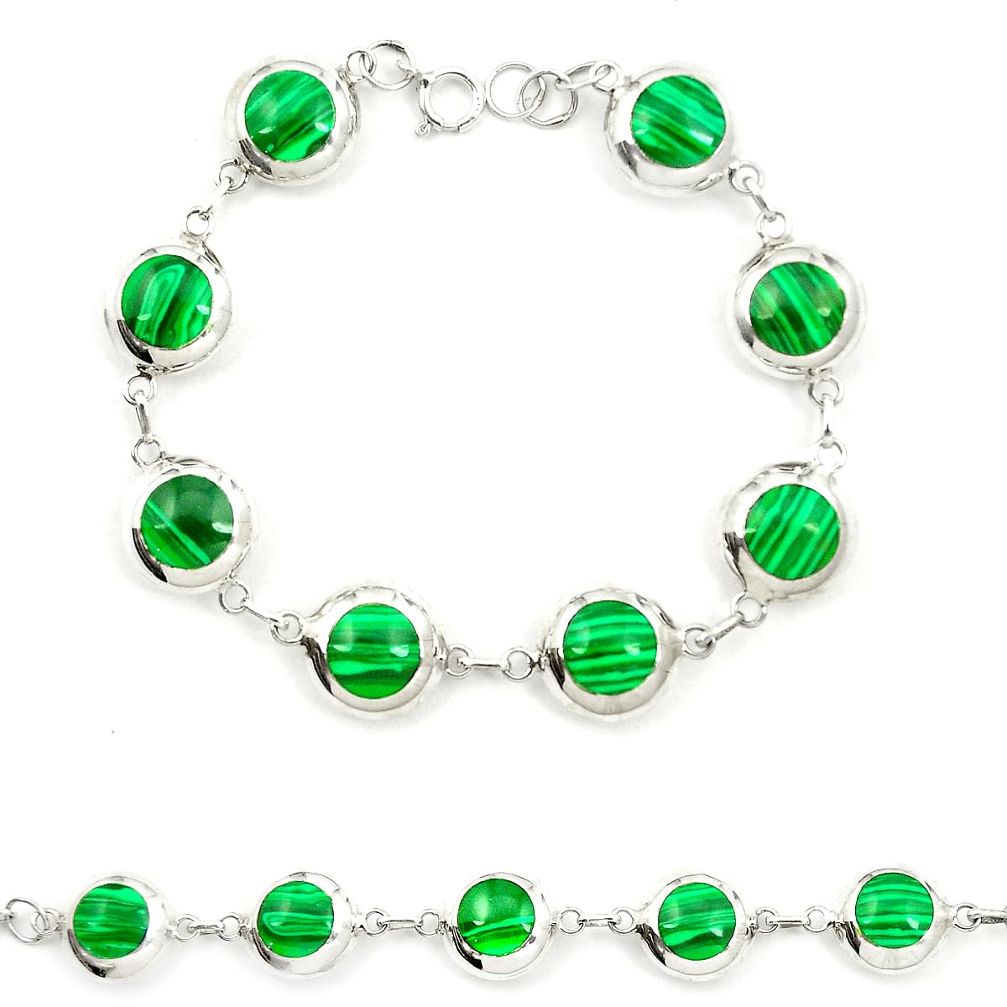 Natural green malachite (pilot's stone) 925 silver tennis bracelet d25861